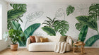 Design SL0442 — Papier peint Monstera palmes vert vif fond beton — Novomur