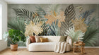 Design SL0443 — Papier peint Palmes hibiscus papillons fond beige — Novomur