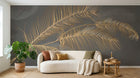 Design SL0446 — Papier peint Plumes palmes dorees fond gris luxe — Novomur
