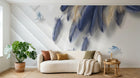 Design SL0447 — Papier peint Plumes bleues dorees triangles fond blanc — Novomur