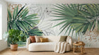 Design SL0448 — Papier peint Palmes fougeres contours blanc minimaliste — Novomur