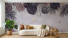 Design SL0480 — Papier peint Feuilles tropicales sepia marron papillons dores — Novomur