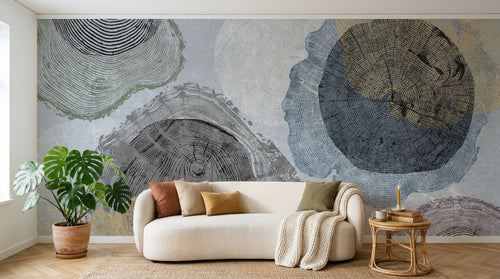 Design SL0520 — Papier peint Anneaux arbres concentriques colores — Novomur