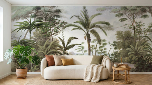 Design SL0521 — Papier peint Paysage tropical palmiers vintage aquarelle — Novomur