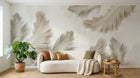 Design SL0547 — Papier peint Plumes beige duveteuses fond blanc — Novomur