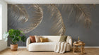 Design SL0615 — Papier peint Plumes palmes dorees bouquet gris — Novomur