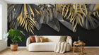 Design SL0705 — Papier peint Feuilles tropicales noir or fond noir luxe — Novomur