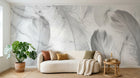 Design SL0706 — Papier peint Plumes blanches transparentes marbre — Novomur