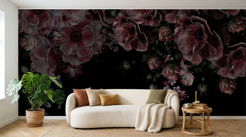 Design SL0809 — Papier peint Coquelicots rouges fond noir romantique sombre — Novomur