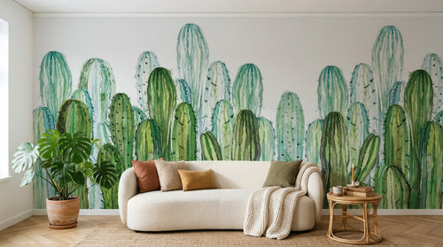 Design SL0822 — Papier peint Cactus colombiens vert pop aquarelle — Novomur