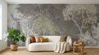 Design SL0829 — Papier peint Foret arbres gravure blanc fond taupe — Novomur
