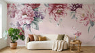 Design SL0838 — Papier peint Pivoines pourpres roses fond rose — Novomur