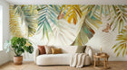 Design SL0856 — Papier peint Feuilles tropicales dores turquoise papillons — Novomur