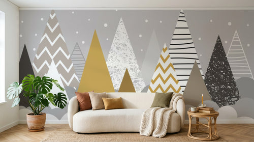 Design SL0869 — Papier peint Sapins motifs scandinave neige enfant — Novomur