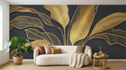 Design SL0889 — Papier peint Bananier dore relief fond gris fonce — Novomur
