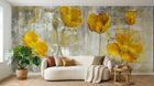 Design ZX0079 — Papier peint Coquelicots jaunes huile fond gris grunge — Novomur