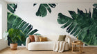 Design ZX0199 — Papier peint Bananier vert sombre fond blanc — Novomur
