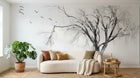 Design ZX0234 — Papier peint Arbre solitaire oiseaux hiver brume — Novomur