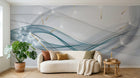 Design ZX0331 — Papier peint Vagues bleues pissenlits abstrait moderne — Novomur