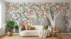 Design ZX0509 — Papier peint Arbre petites fleurs roses 3D fond gris — Novomur