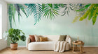 Design ZX0542 — Papier peint Palmes vert turquoise fond blanc vert — Novomur