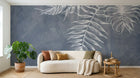 Design ZX0545 — Papier peint Palmes blanches fond gris bleu sombre — Novomur