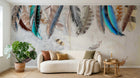 Design ZX0587 — Papier peint Plumes colorees aquarelle beige — Novomur