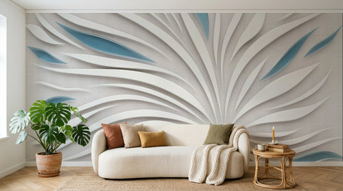 Design ZX0589 — Papier peint Fleur blanche relief 3D fond lin — Novomur