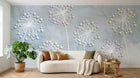 Design ZX0657 — Papier peint Pissenlits boules pastel fond bleu — Novomur