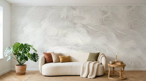 Design ZX0684 — Papier peint Plumes blanches duveteuses zen — Novomur