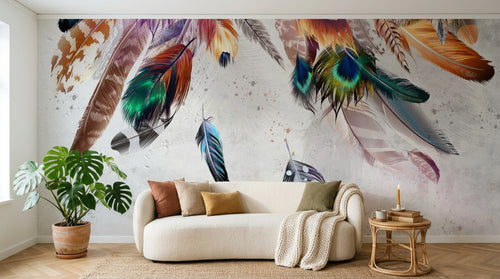 Design ZX0685 — Papier peint Plumes multicolores attrape-reves boho — Novomur