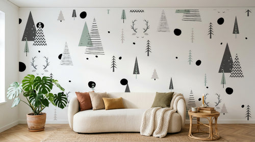 Design ZX0761 — Papier peint Sapins bois cerf scandinave enfant — Novomur