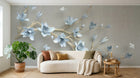 Design ZX0779 — Papier peint Magnolias bleus relief or beige — Novomur