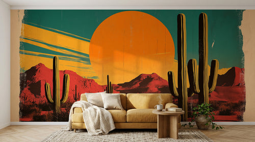 Design A0175 — Papier peint Paysage Désert et Cactus — Novomur