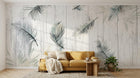 Design SL0109 — Papier peint Plumes noires fond bois blanc tropical — Novomur