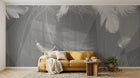 Design SL0399 — Papier peint Plumes blanches fond gris lignes fluides — Novomur