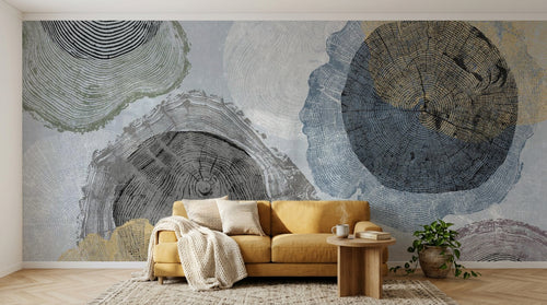 Design SL0520 — Papier peint Anneaux arbres concentriques colores — Novomur