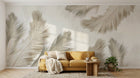 Design SL0547 — Papier peint Plumes beige duveteuses fond blanc — Novomur
