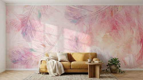 Design SL0806 — Papier peint Plumes pastel rose violet aquarelle — Novomur
