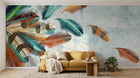 Design ZX0341 — Papier peint Plumes colorees mouvement turquoise — Novomur