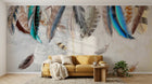 Design ZX0587 — Papier peint Plumes colorees aquarelle beige — Novomur