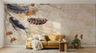 Design ZX0653 — Papier peint Plumes branches grunge fond beige — Novomur