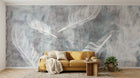 Design ZX0688 — Papier peint Plumes blanches contour bleu fond grunge — Novomur