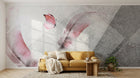 Design ZX0751 — Papier peint Plumes roses papillon fond gris triangles — Novomur