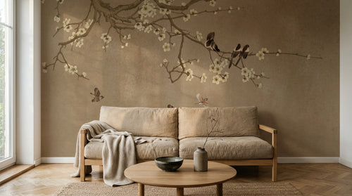 Design FC026 — Papier peint Chinoiserie prunier en fleurs et oiseaux — Novomur