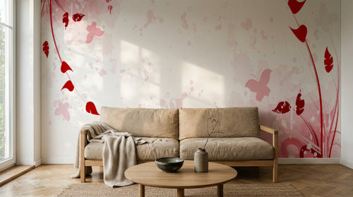 Design FC086 — Papier peint Floral abstrait eclaboussures rouge rose — Novomur