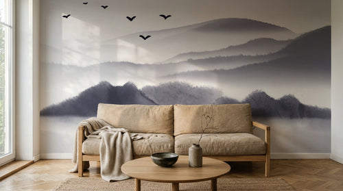 Design FC350 — Papier peint Paysage encre sumi-e montagnes barque — Novomur