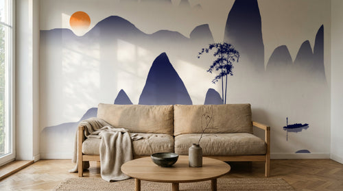 Design FC381 — Papier peint Paysage encre montagnes karstiques bambou — Novomur
