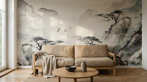 Design FC570 — Papier peint Pins montagnes brumeuses style chinois — Novomur