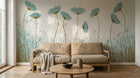 Design L0345 — Papier peint Coquelicots bleus prairie 3D relief — Novomur